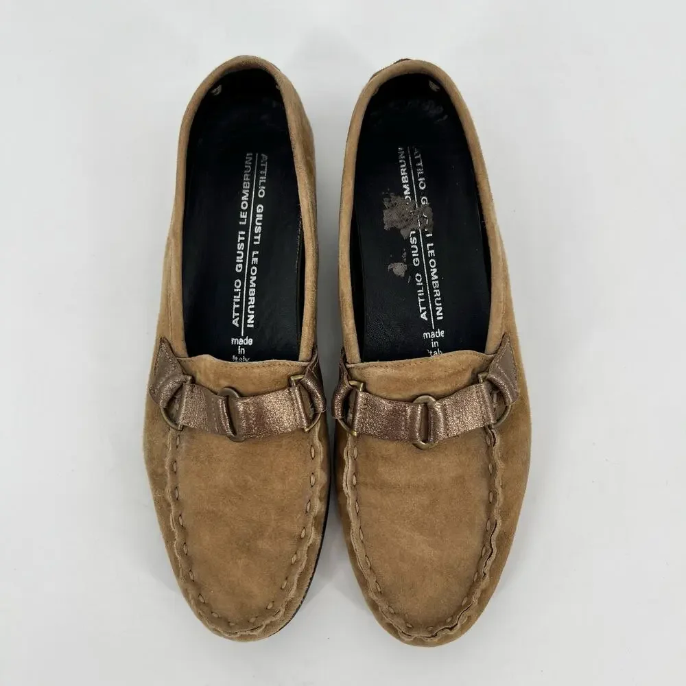 AGL Attilio Giusti Leombruni Loafer Moccasin Women 39 US 8-8.5 Tan Suede Leather